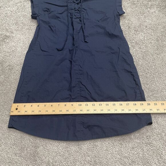J.Crew Lace Up Shift Dress Womens Petite Small Navy Blue Cotton Casual Classic - Picture 6 of 13